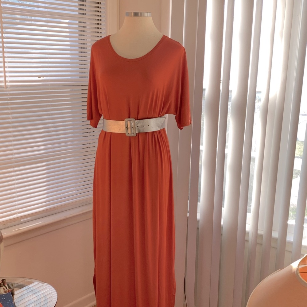 Orange long dress quarter length sleeve